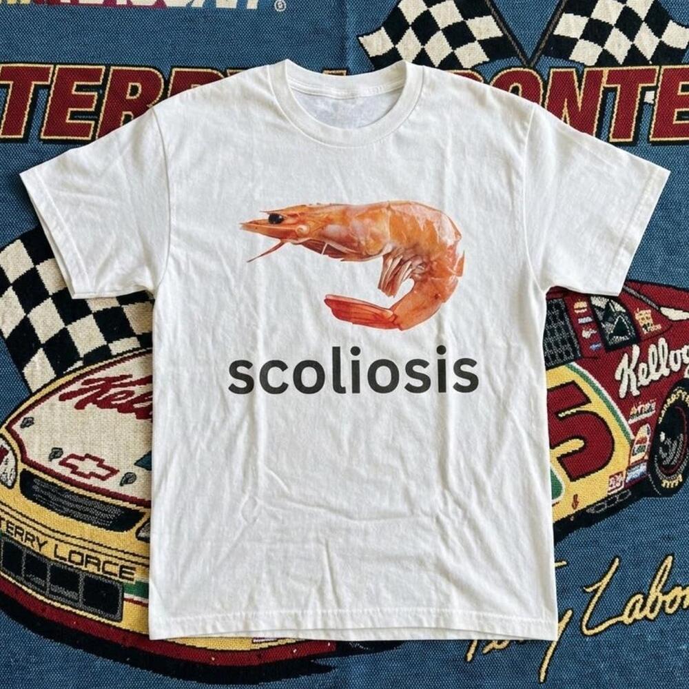 Scoliosis Shrimp T-Shirt Funny Surreal Meme Graphic Tee White